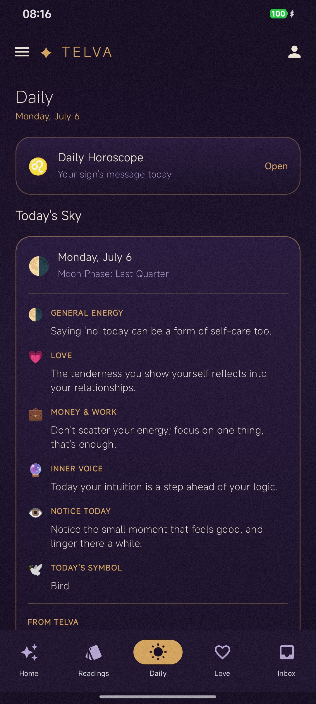 Telva daily screen for daily card and sign