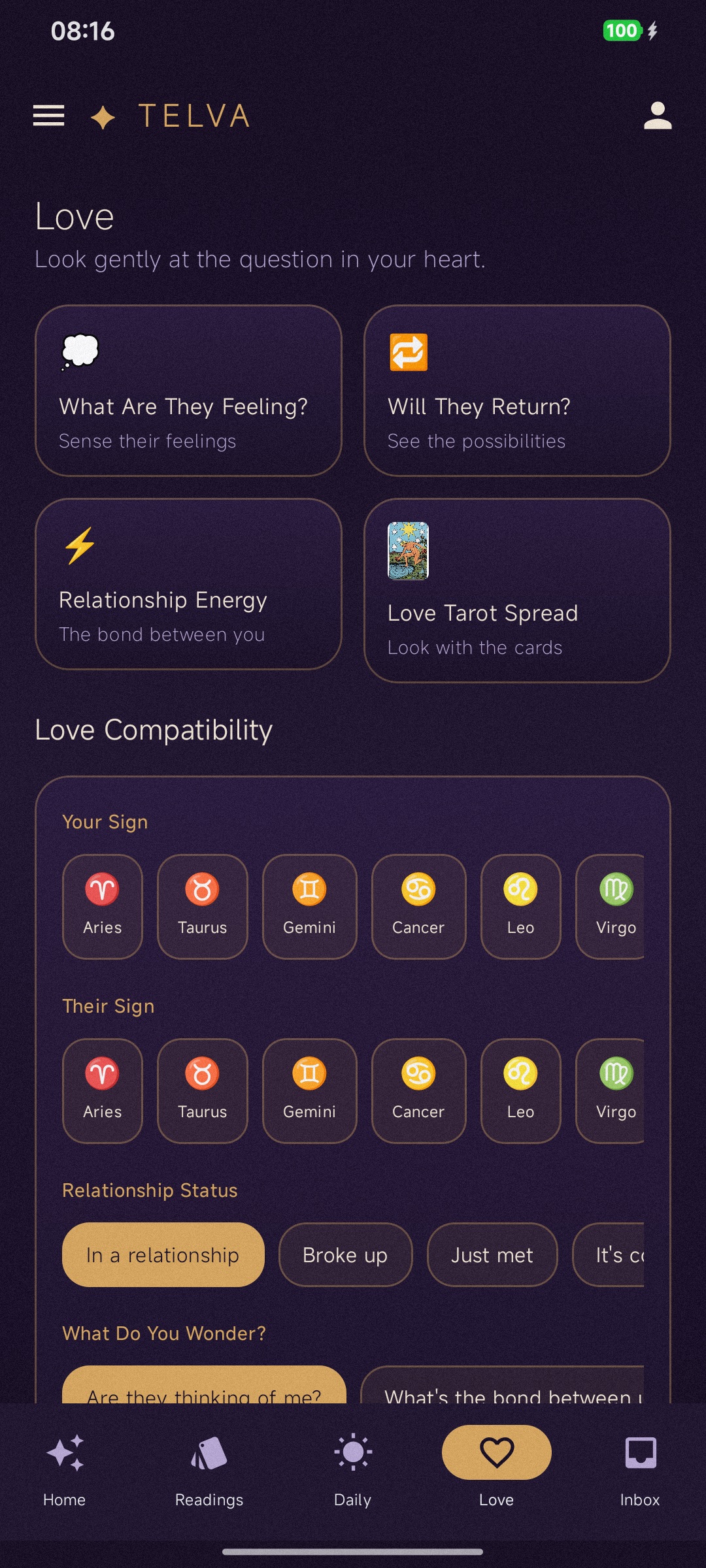 Telva love reading screen
